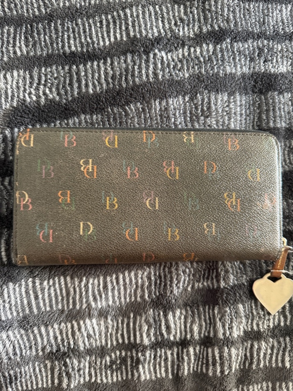 Dooney & Bourke Black Wallet with Multicolor DB Logo and Pink Heart Charm - Picture 2 of 7
